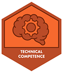 A red hexagon containing an illustration of a brain with a gear inside of it. 'Technical Competence' is printed below the illustration.