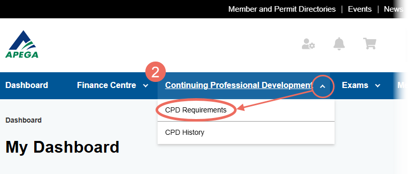 CPD User Guide Step 2 Select CPD Requirements from the CPD drop-down menu