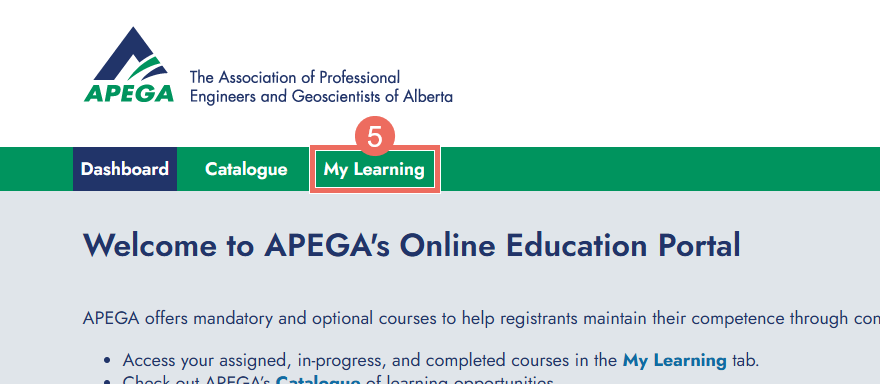 CPD User Guide Step 5 APEGA's Online Education Portal / LMS