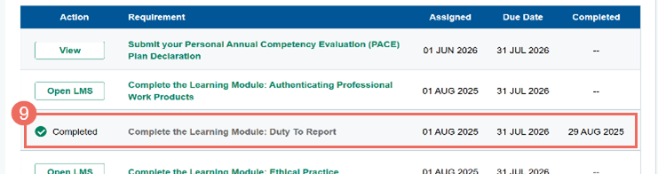 CPD User Guide Step 9 Completed courses will be automatically marked as such in myAPEGA