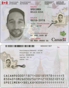 Sample of the 2023 Canadian Permanent Resident Card
