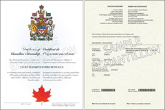 Sample of a Canadian citizenship certificate