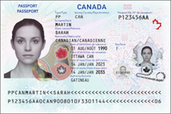 Sample of the identification page from a Canadian passport after 2023