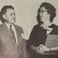 Dorothy Eadie, P.Geol., receiving her certificate of membership (1959)