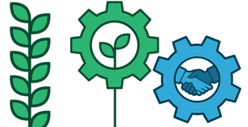 Work Readiness Program header gears Illustration of two gears - one with a plant growing inside of it and the other with shaking hands inside of it